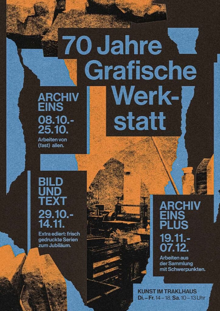 Plakat zur Ausstellung 70 Jahre Grafische Werkstatt am 8. Oktober 2024