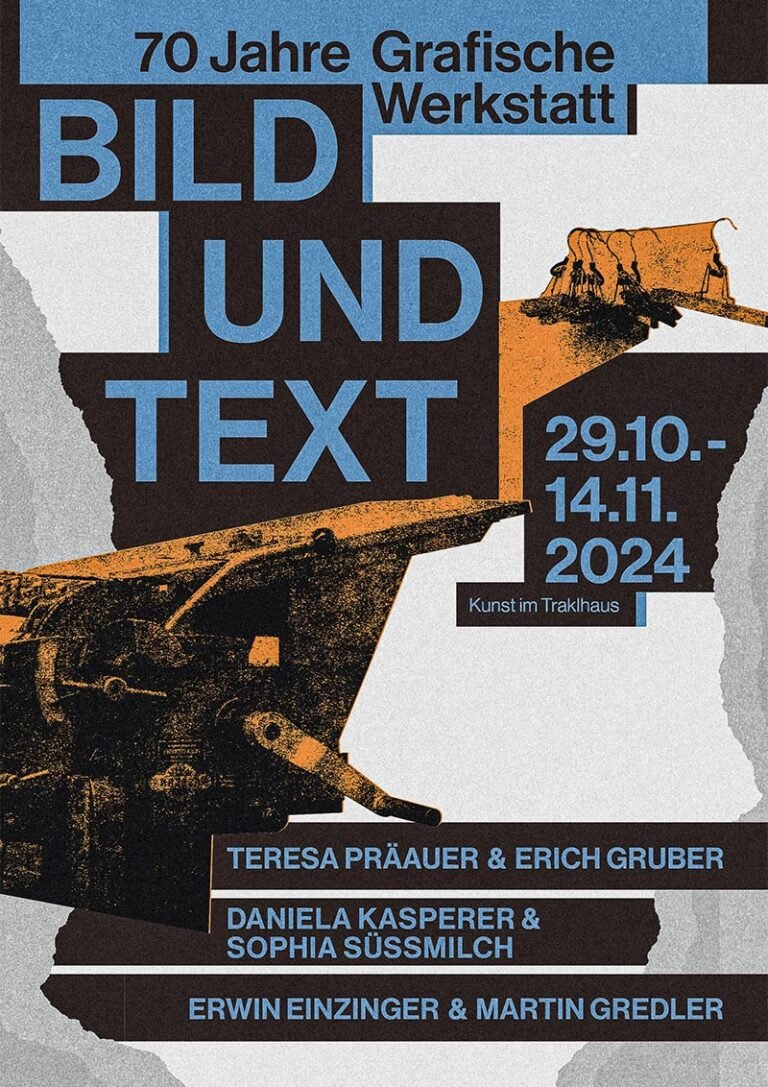 Plakat zur Ausstellung 70 Jahre Grafische Werkstatt, Bild und Text, am 29. Oktober 2024