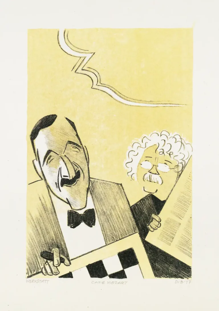 Lithografie 'Cafe Mozart' aus der Serie 'Stefan Zweig' von Maroine Dib (a0695-c0037)